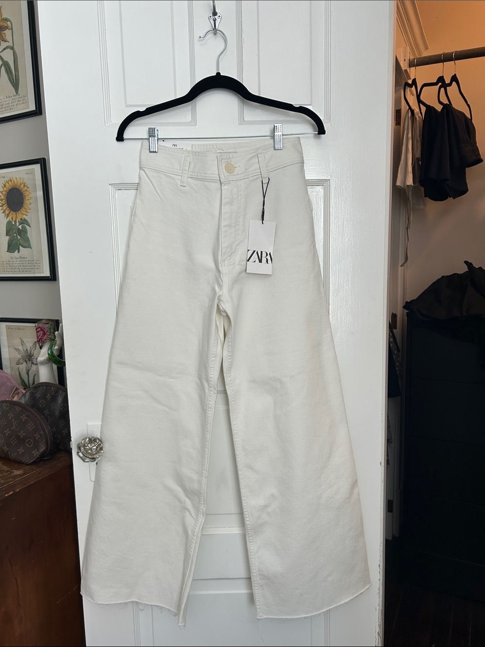 Zara Off-White The Marine Straight Wide-Leg Denim NWT